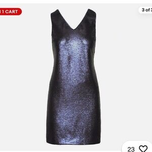 Banana Republic Navy Blue Women Sequin V-Neck Shift Party Dress